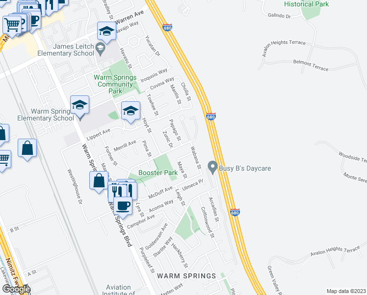 map of restaurants, bars, coffee shops, grocery stores, and more near 750 Gable Drive in Fremont