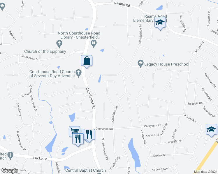 map of restaurants, bars, coffee shops, grocery stores, and more near 617 Royal Cresent Drive in Richmond