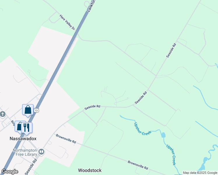 map of restaurants, bars, coffee shops, grocery stores, and more near 10468 Pine Tree Road in Nassawadox