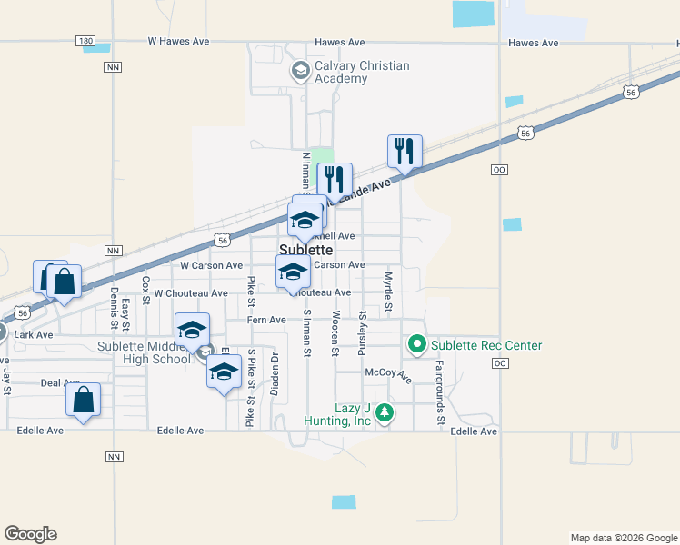 map of restaurants, bars, coffee shops, grocery stores, and more near 200 Wooten Street in Sublette