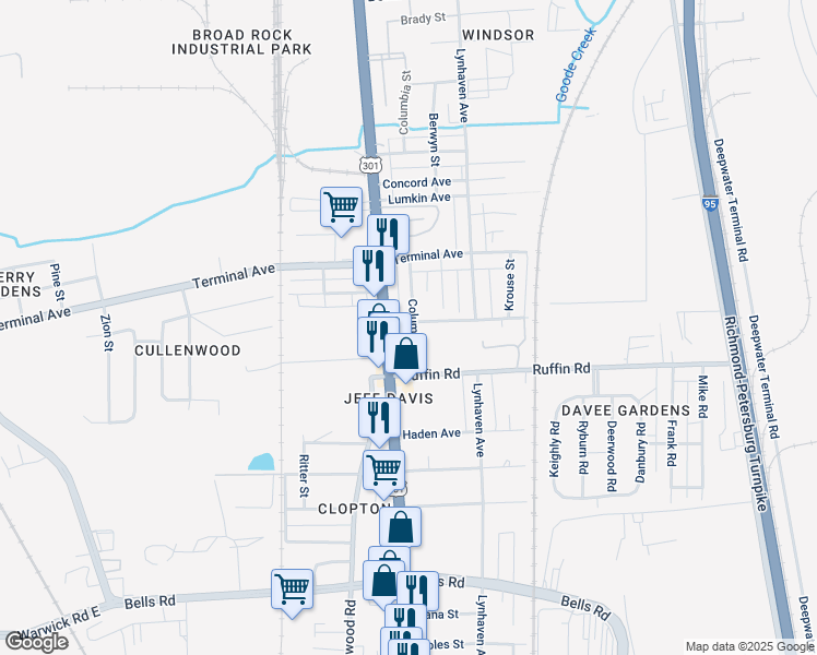 map of restaurants, bars, coffee shops, grocery stores, and more near 3101 Columbia Street in Richmond