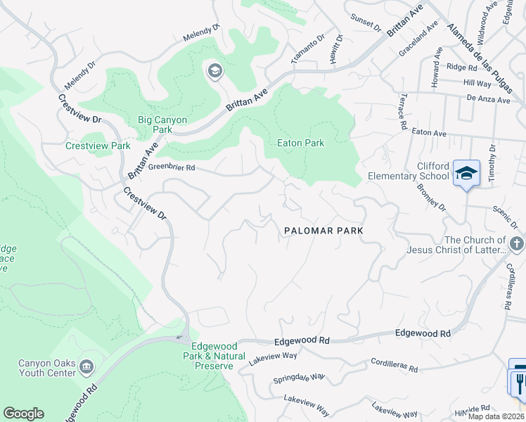 map of restaurants, bars, coffee shops, grocery stores, and more near 1020 Palomar Drive in San Mateo County