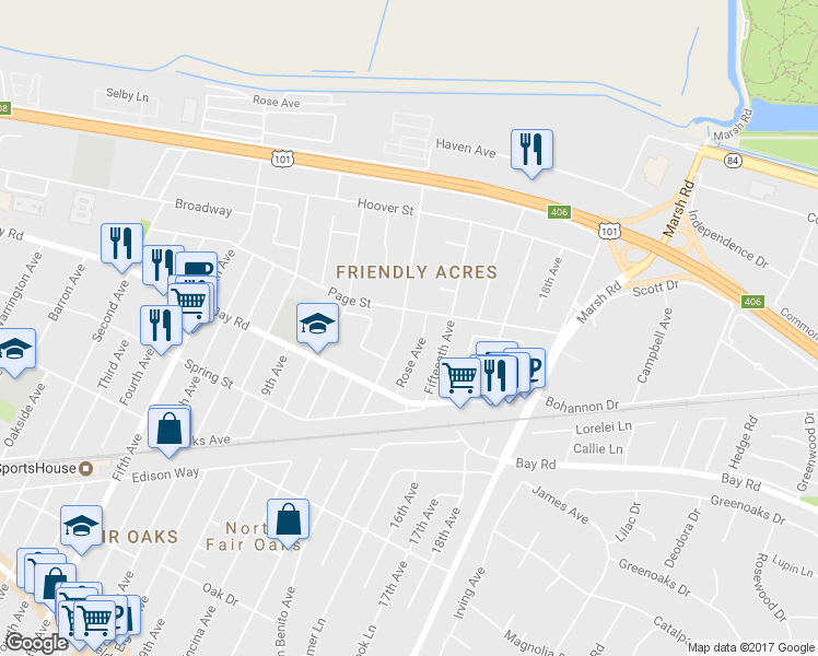 map of restaurants, bars, coffee shops, grocery stores, and more near 984 Haven Avenue in Redwood City