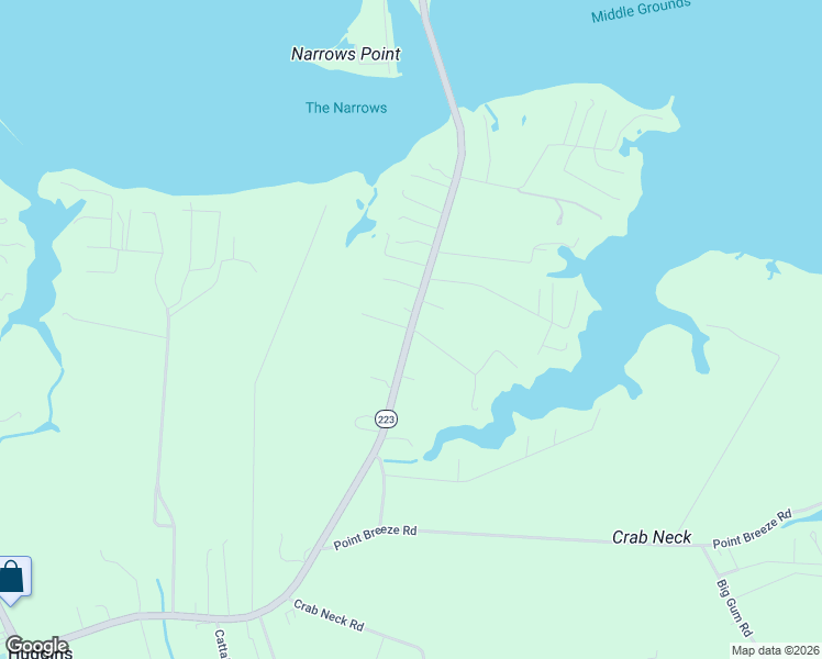 map of restaurants, bars, coffee shops, grocery stores, and more near Cricket Hill Road in Mathews County