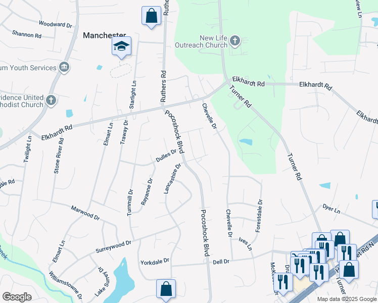 map of restaurants, bars, coffee shops, grocery stores, and more near 1448 Westhall Gardens Drive in Bon Air