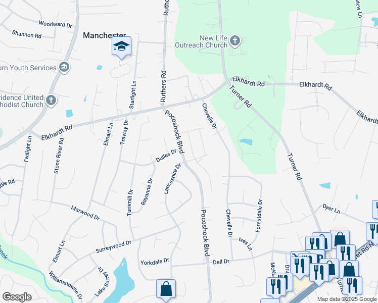 map of restaurants, bars, coffee shops, grocery stores, and more near 1448 Westhall Gardens Drive in Bon Air