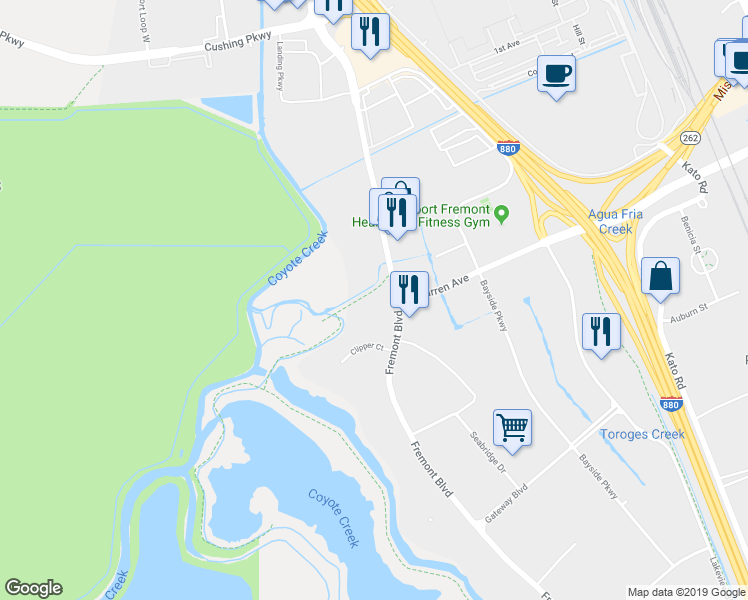 map of restaurants, bars, coffee shops, grocery stores, and more near 40217 Fremont Boulevard in Fremont