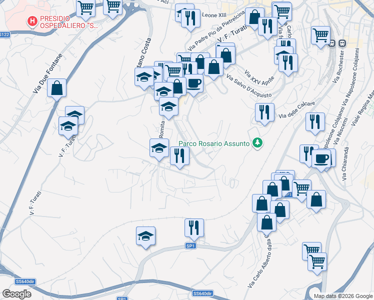map of restaurants, bars, coffee shops, grocery stores, and more near 9 Via Pavese Cesare in Caltanissetta