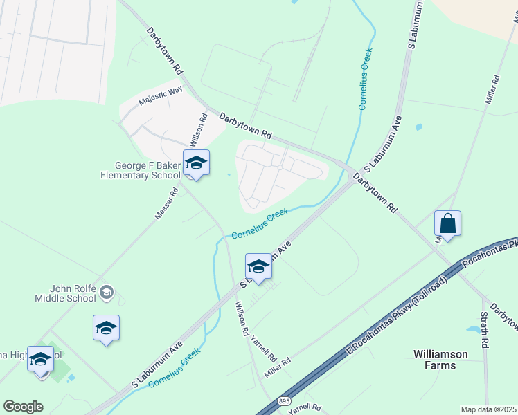 map of restaurants, bars, coffee shops, grocery stores, and more near 158 Township Boulevard in Henrico