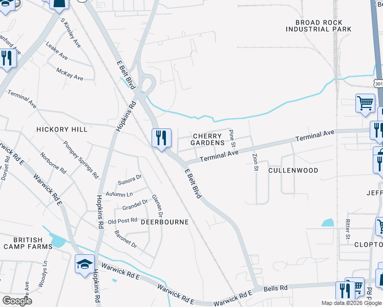 map of restaurants, bars, coffee shops, grocery stores, and more near 3409 Delano Street in Richmond