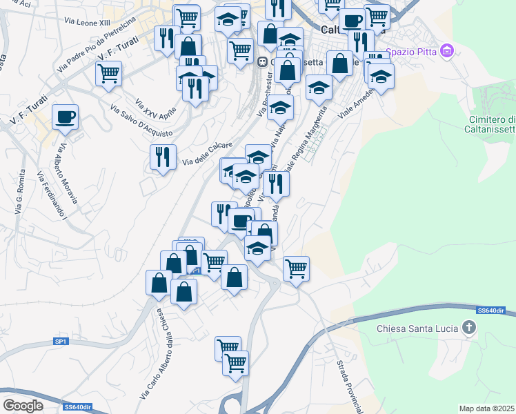 map of restaurants, bars, coffee shops, grocery stores, and more near 284 Via Colajanni Napoleone in Caltanissetta