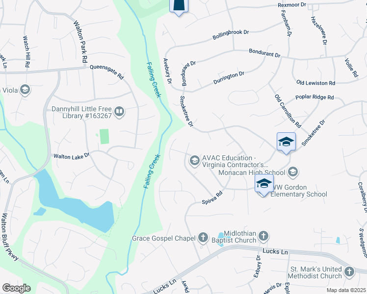 map of restaurants, bars, coffee shops, grocery stores, and more near 12107 Mountain Laurel Drive in Richmond