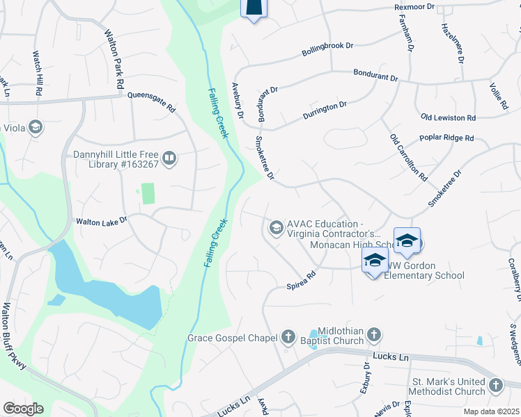 map of restaurants, bars, coffee shops, grocery stores, and more near 12107 Mountain Laurel Drive in Richmond