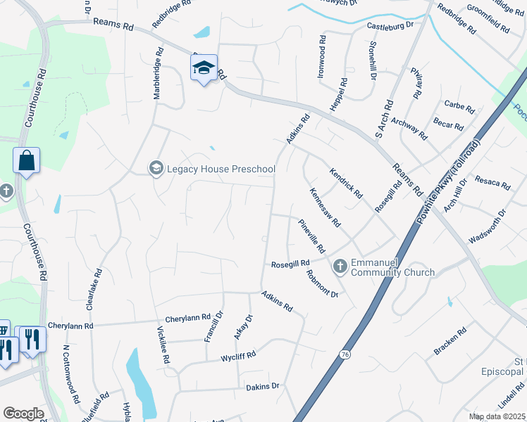 map of restaurants, bars, coffee shops, grocery stores, and more near 730 Adkins Road in Chesterfield County