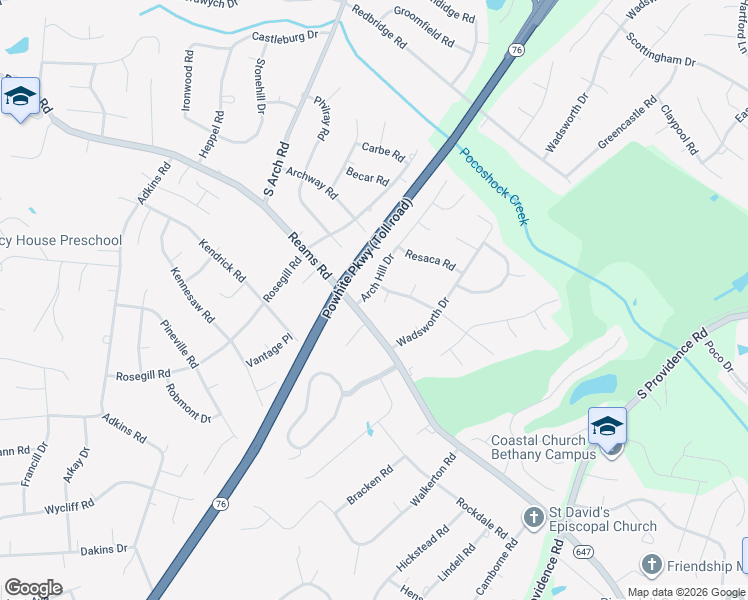 map of restaurants, bars, coffee shops, grocery stores, and more near 1131 Arch Hill Drive in Richmond