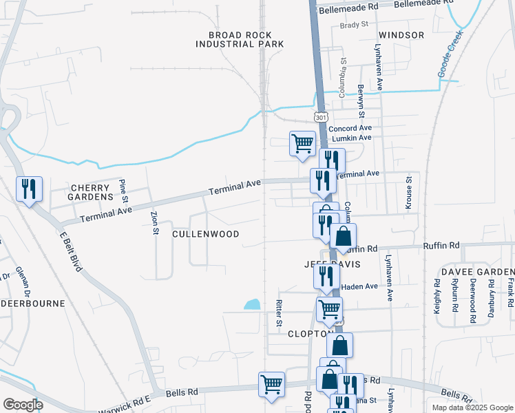 map of restaurants, bars, coffee shops, grocery stores, and more near 2801 Montecrest Avenue in Richmond