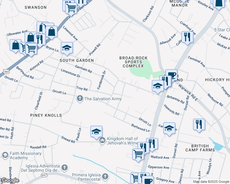 map of restaurants, bars, coffee shops, grocery stores, and more near 2415 Tignor Road in Richmond
