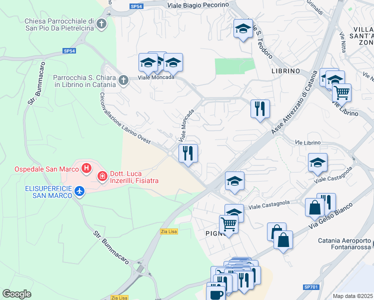 map of restaurants, bars, coffee shops, grocery stores, and more near in Città metropolitana di Catania