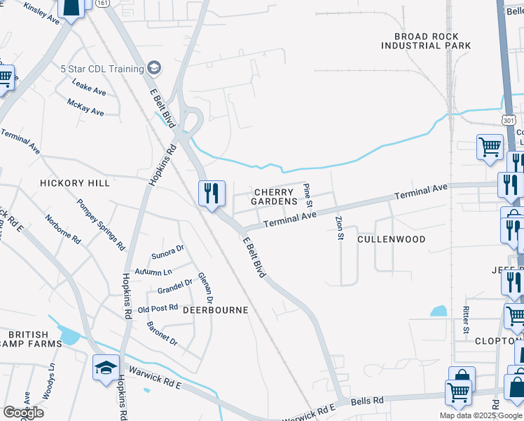 map of restaurants, bars, coffee shops, grocery stores, and more near 3316 Irvington Street in Richmond