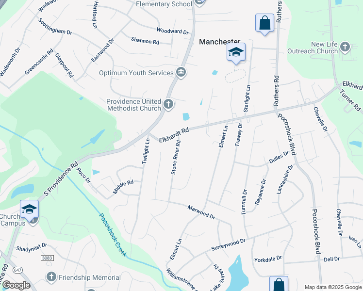 map of restaurants, bars, coffee shops, grocery stores, and more near 1219 Stone River Road in Richmond