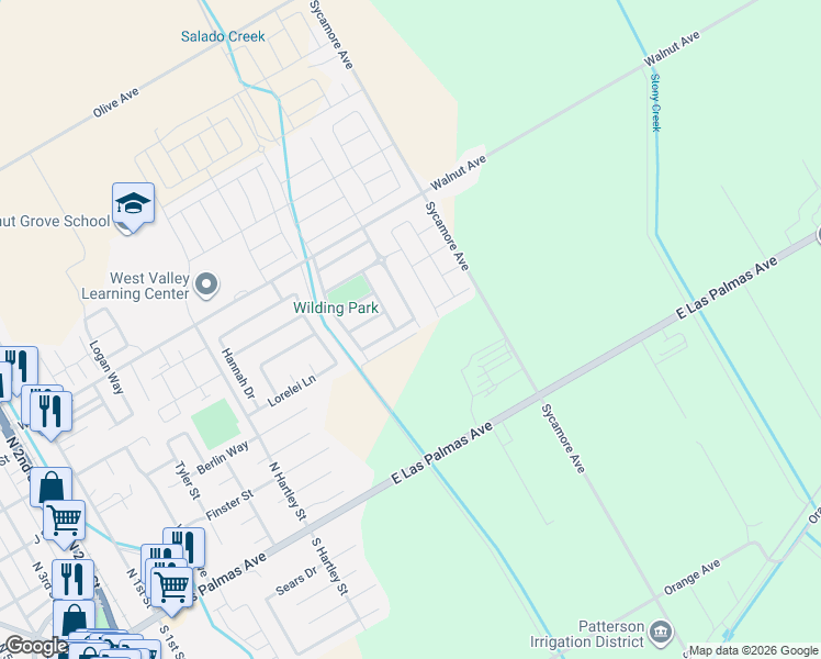 map of restaurants, bars, coffee shops, grocery stores, and more near 814 Bogdanich Parkway in Patterson