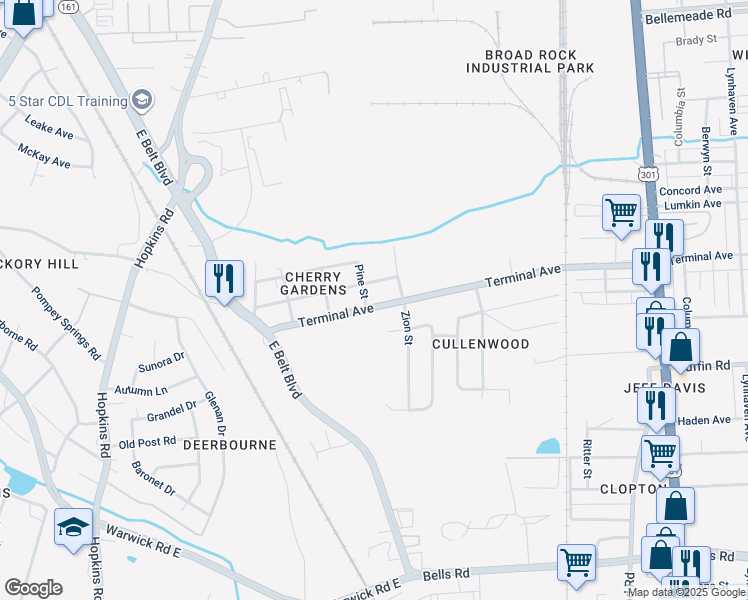 map of restaurants, bars, coffee shops, grocery stores, and more near 3120 Terminal Avenue in Richmond