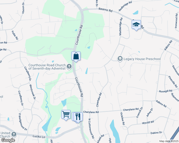 map of restaurants, bars, coffee shops, grocery stores, and more near 10602 Royal Cresent Way in Richmond