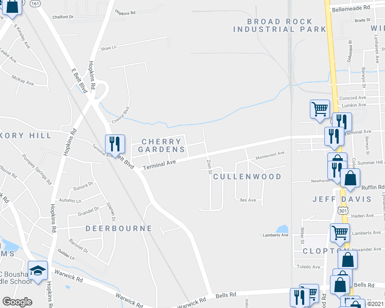 map of restaurants, bars, coffee shops, grocery stores, and more near 3120 Terminal Avenue in Richmond