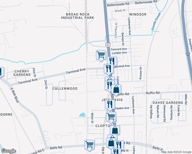 map of restaurants, bars, coffee shops, grocery stores, and more near 2700 Lochaven Boulevard in Richmond