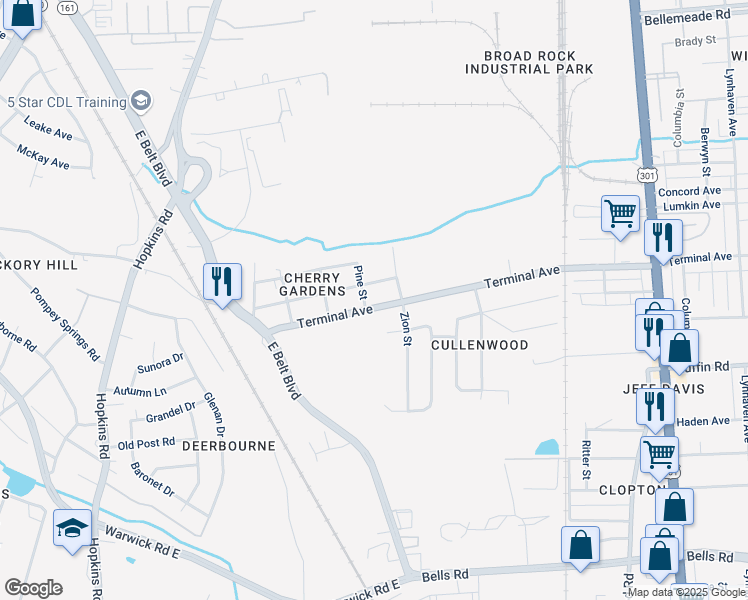 map of restaurants, bars, coffee shops, grocery stores, and more near 3121 Irvington Street in Richmond