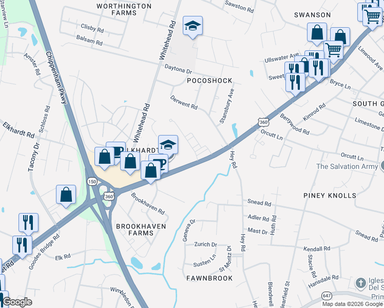 map of restaurants, bars, coffee shops, grocery stores, and more near 6039 Blue Iris Road in Richmond