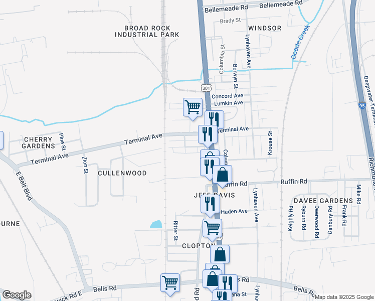 map of restaurants, bars, coffee shops, grocery stores, and more near 2618 Lochaven Boulevard in Richmond