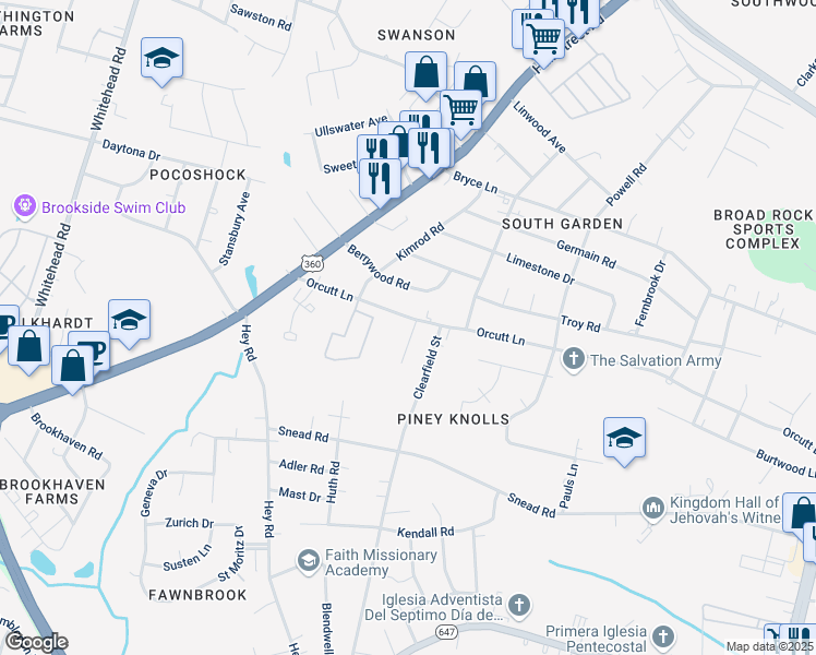 map of restaurants, bars, coffee shops, grocery stores, and more near 2306 Sara Lane in Richmond