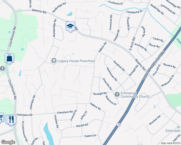 map of restaurants, bars, coffee shops, grocery stores, and more near 720 Adkins Road in Chesterfield County