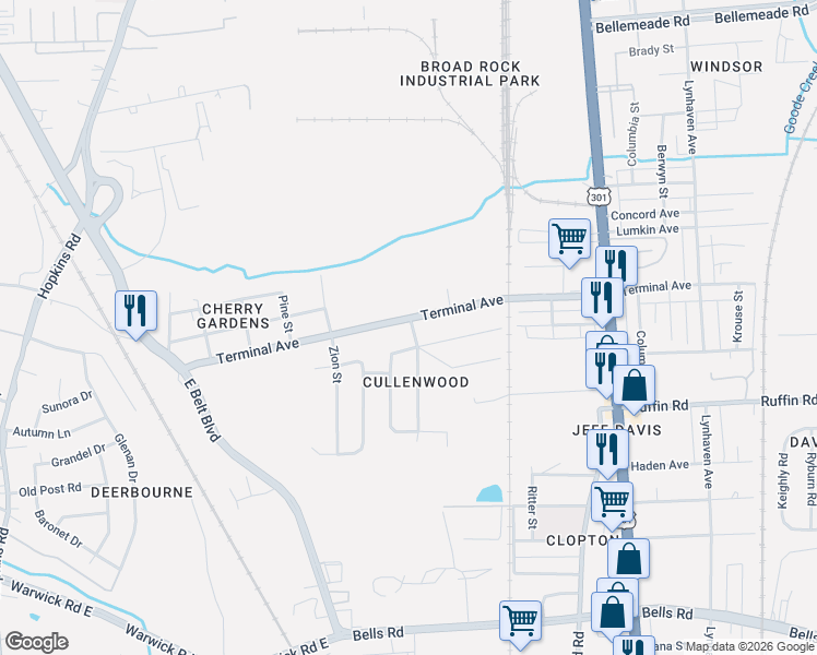map of restaurants, bars, coffee shops, grocery stores, and more near 3001 Terminal Avenue in Richmond