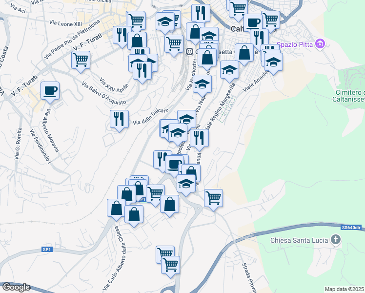 map of restaurants, bars, coffee shops, grocery stores, and more near 284 Via Colajanni Napoleone in Caltanissetta
