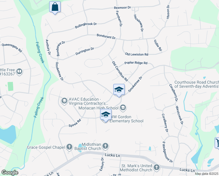 map of restaurants, bars, coffee shops, grocery stores, and more near 11612 Smoketree Drive in Chesterfield County