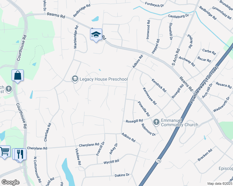 map of restaurants, bars, coffee shops, grocery stores, and more near 713 Adkins Ridge Place in Chesterfield County