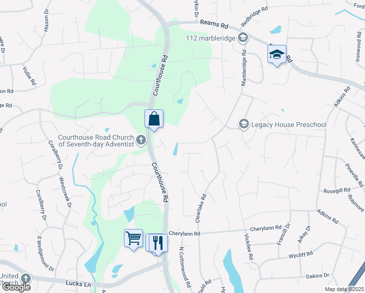 map of restaurants, bars, coffee shops, grocery stores, and more near 825 Marbleridge Road in Richmond