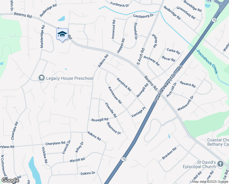 map of restaurants, bars, coffee shops, grocery stores, and more near 9701 Kennesaw Road in Richmond