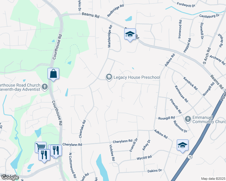 map of restaurants, bars, coffee shops, grocery stores, and more near 701 Marblethorpe Road in Chesterfield County