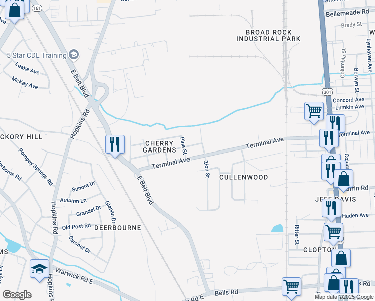 map of restaurants, bars, coffee shops, grocery stores, and more near 3121 Irvington Street in Richmond