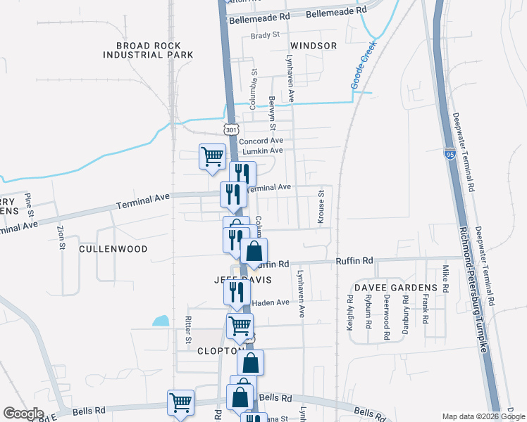 map of restaurants, bars, coffee shops, grocery stores, and more near 3013 Columbia Street in Richmond