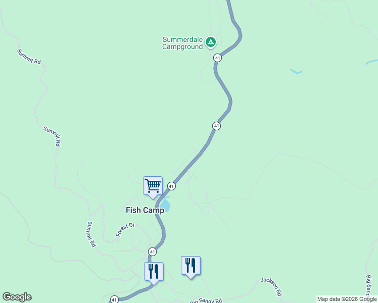 map of restaurants, bars, coffee shops, grocery stores, and more near 7740 Pine Avenue in Fish Camp
