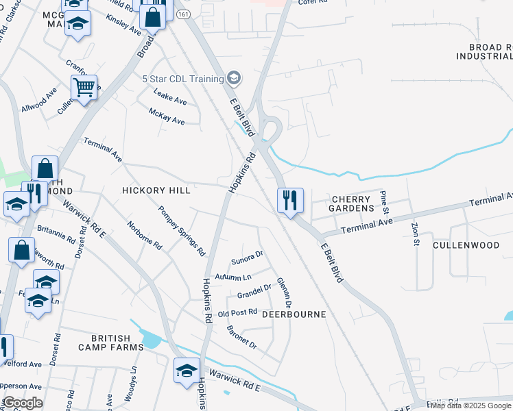 map of restaurants, bars, coffee shops, grocery stores, and more near 3811 Terminal Avenue in Richmond