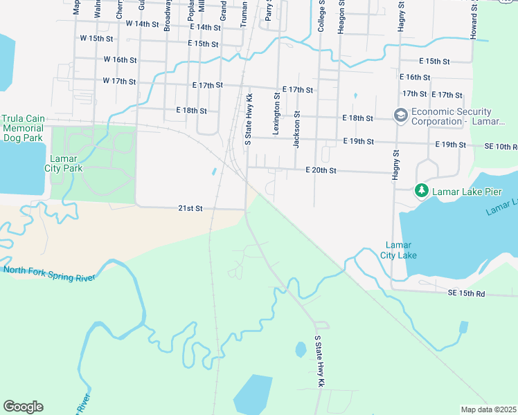 map of restaurants, bars, coffee shops, grocery stores, and more near South State Highway Kk in Lamar