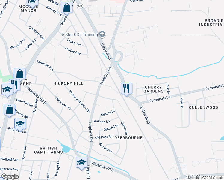 map of restaurants, bars, coffee shops, grocery stores, and more near 3811 Terminal Avenue in Richmond