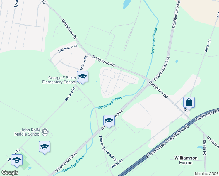 map of restaurants, bars, coffee shops, grocery stores, and more near 115 New Harvest Drive in Henrico