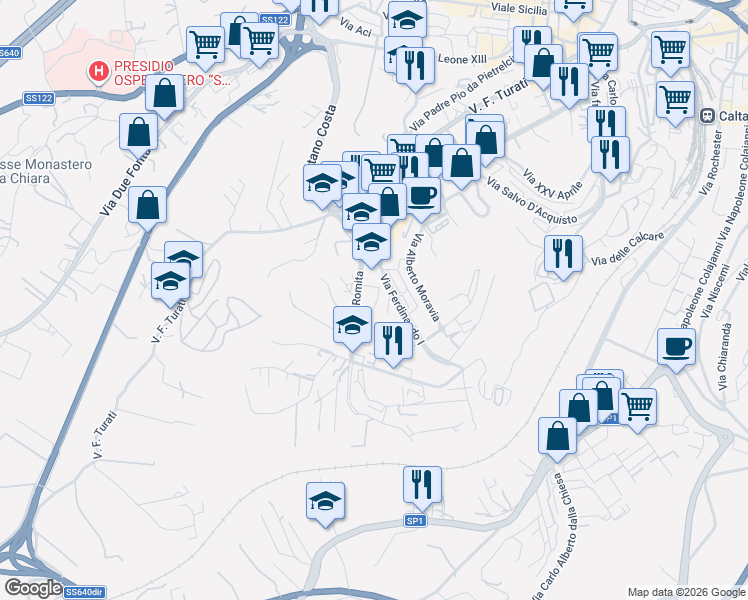 map of restaurants, bars, coffee shops, grocery stores, and more near 33 Via Balate in Caltanissetta