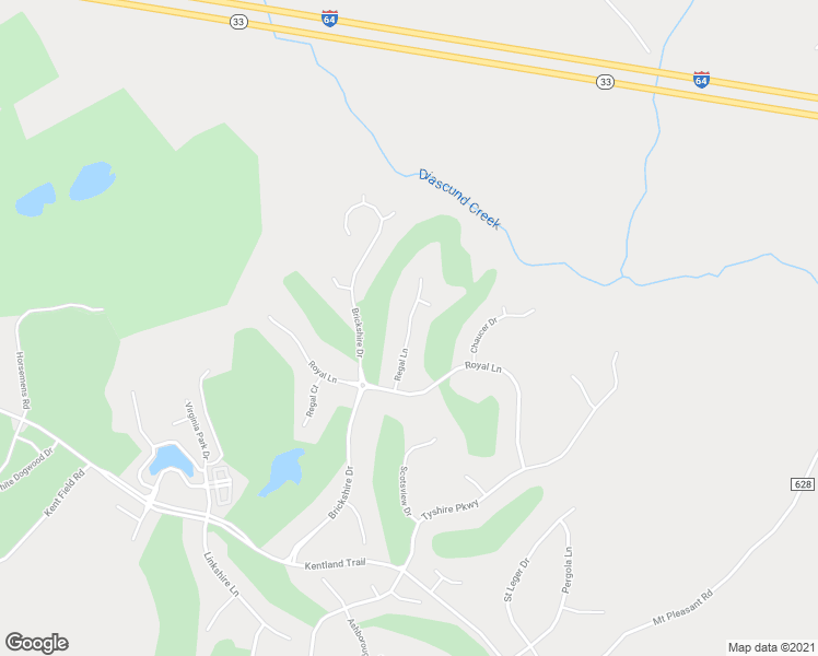 map of restaurants, bars, coffee shops, grocery stores, and more near 5781 Regal Lane in Providence Forge